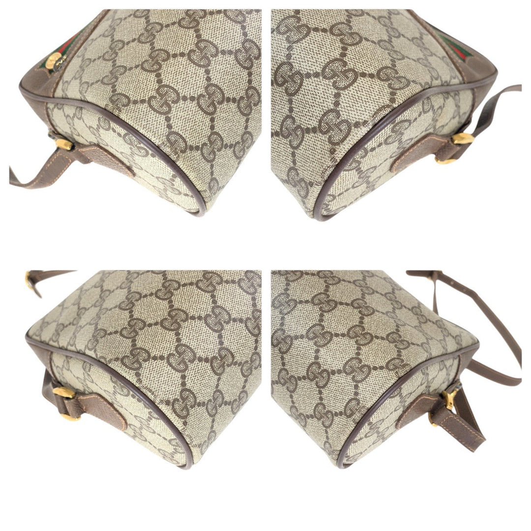 GUCCI Shoulder Bag 56 02 088 GG Supreme canvas, leather Brown Gold Metal Shoulder Bag pochette Old Gucci Shelly Line Women Used Authentic