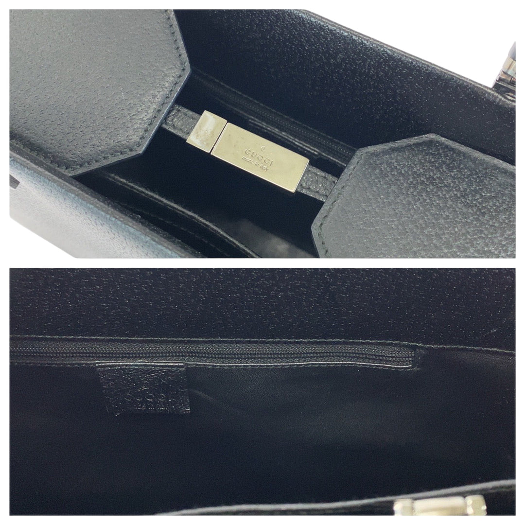 GUCCI Tote Bag 002 1034 leather Black SilverMetal Tote Bag Handbag Shoulder Bag 2way Bamboo Women Used Authentic