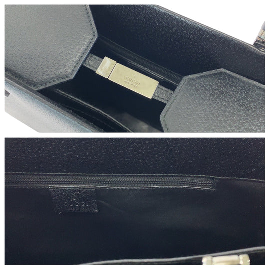 GUCCI Tote Bag 002 1034 leather Black SilverMetal Tote Bag Handbag Shoulder Bag 2way Bamboo Women Used Authentic