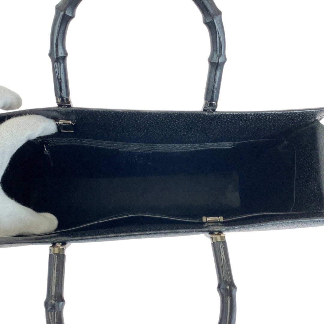 GUCCI Tote Bag 002 1034 leather Black SilverMetal Tote Bag Handbag Shoulder Bag 2way Bamboo Women Used Authentic