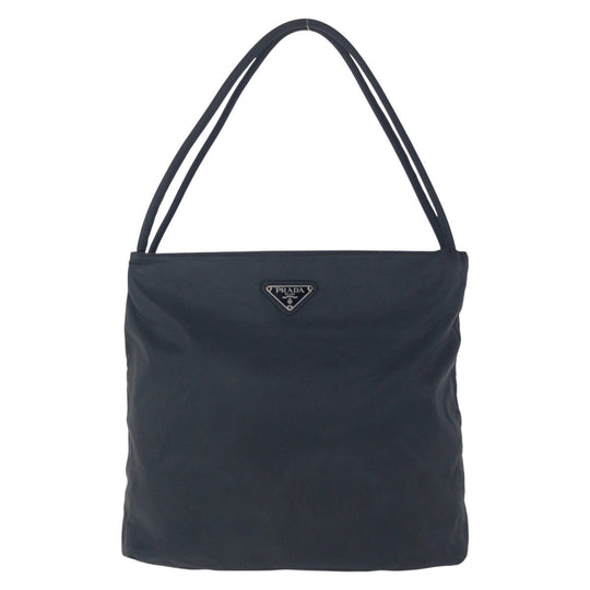 PRADA Tote Bag Nylon Black SilverMetal Tote Bag Shoulder Bag Test Triangle With logo Women Used Authentic