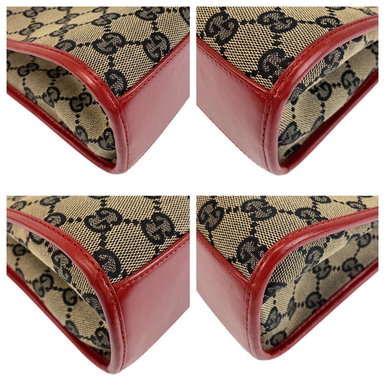 GUCCI Shoulder Bag 002 1068 GG canvas, leather Red Beige Gold Metal Hobo Shoulder Bag Handbag Jackie Women Used Authentic