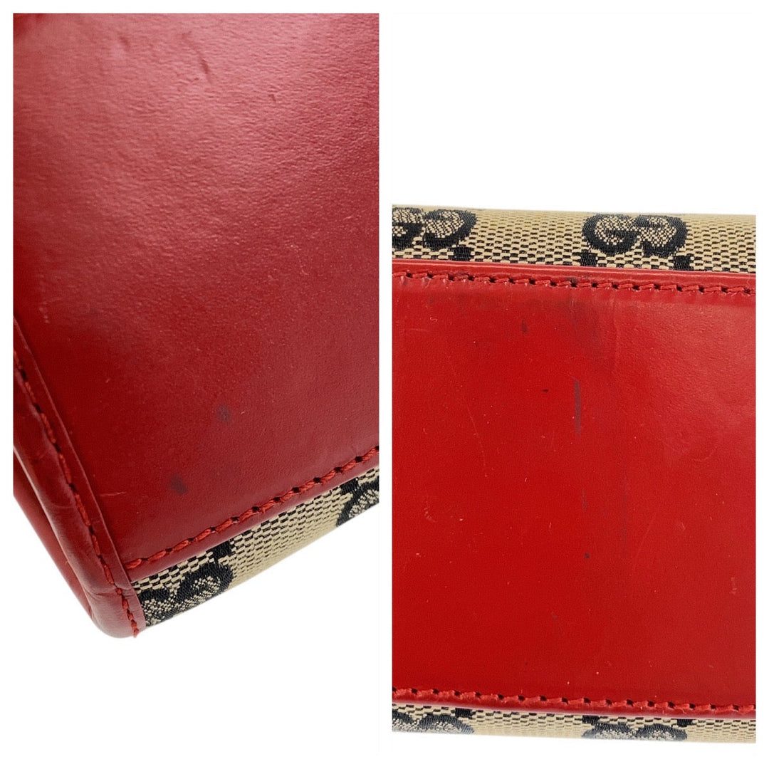 GUCCI Shoulder Bag 002 1068 GG canvas, leather Red Beige Gold Metal Hobo Shoulder Bag Handbag Jackie Women Used Authentic