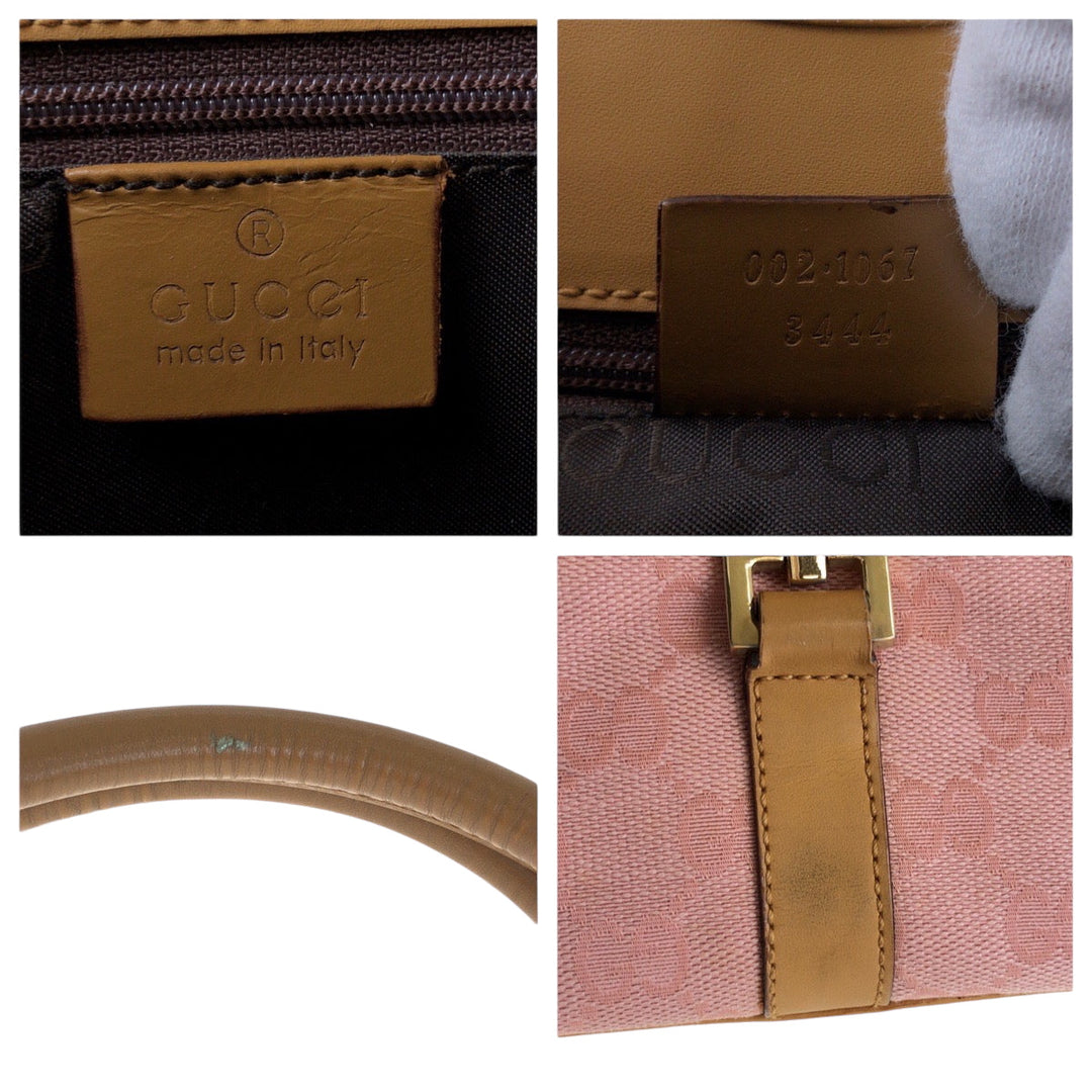 GUCCI Shoulder Bag 002 1067 GG canvas Pink Brown Gold Metal Hobo One Shoulder Bag Jackie Women Used Authentic