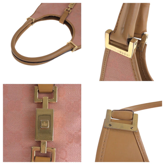 GUCCI Shoulder Bag 002 1067 GG canvas Pink Brown Gold Metal Hobo One Shoulder Bag Jackie Women Used Authentic