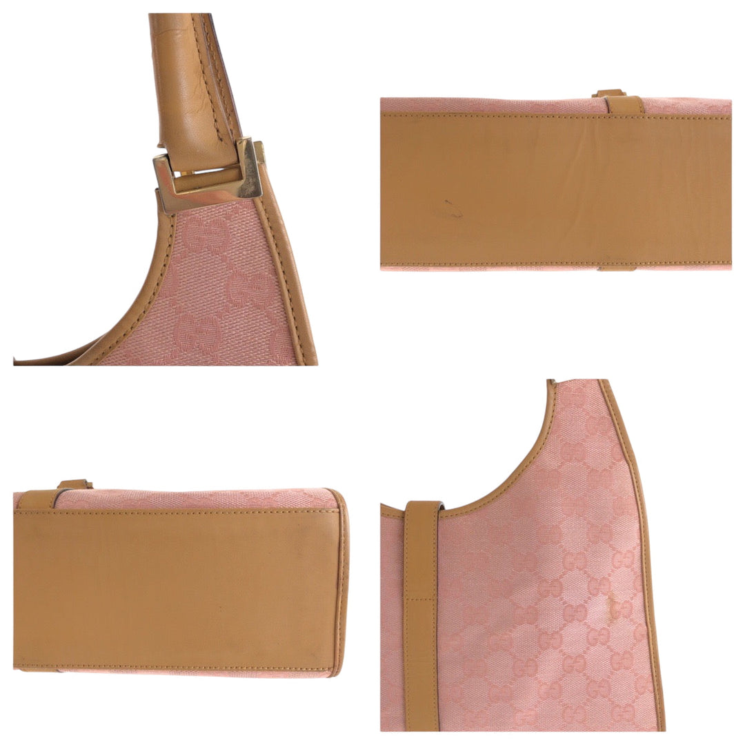 GUCCI Shoulder Bag 002 1067 GG canvas Pink Brown Gold Metal Hobo One Shoulder Bag Jackie Women Used Authentic