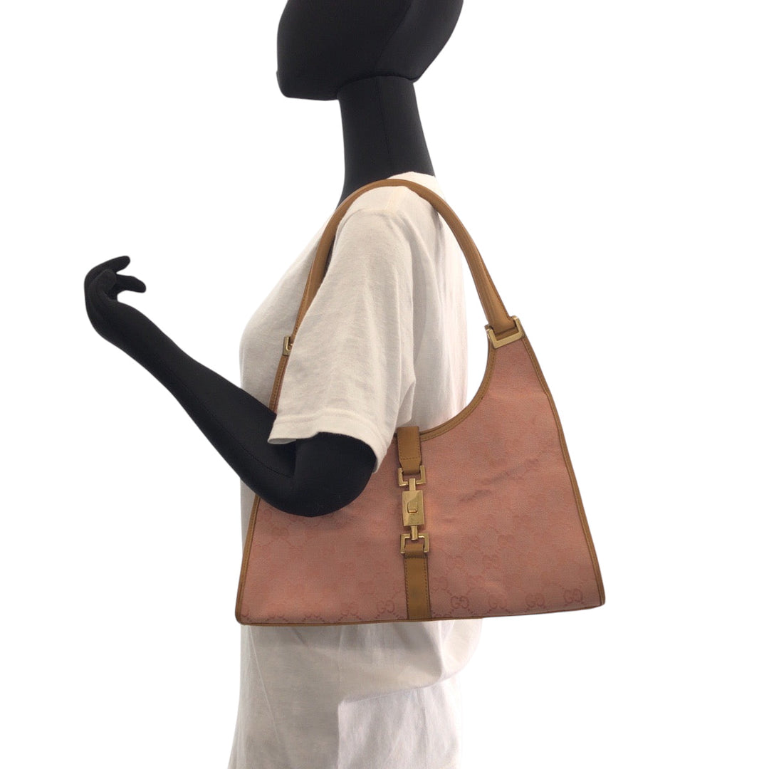 GUCCI Shoulder Bag 002 1067 GG canvas Pink Brown Gold Metal Hobo One Shoulder Bag Jackie Women Used Authentic