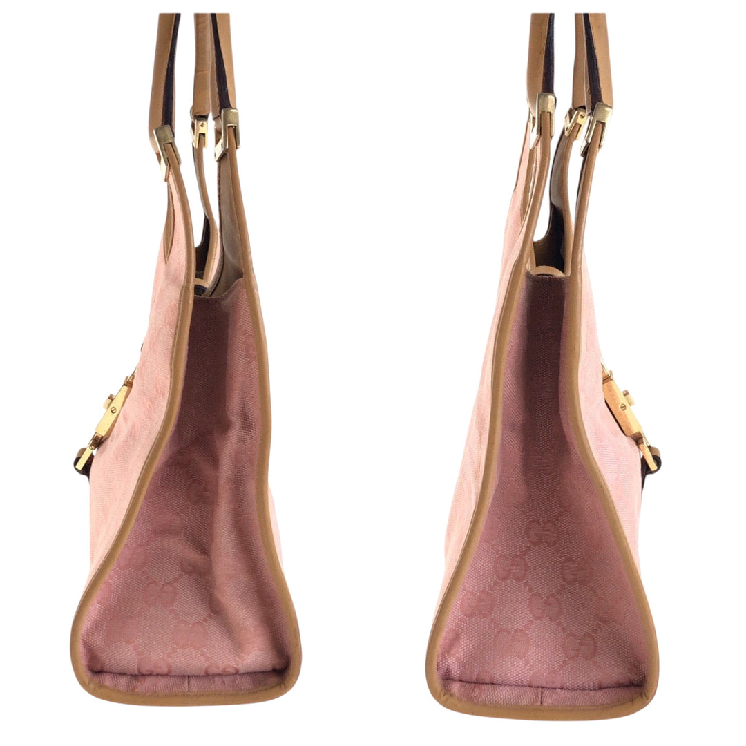 GUCCI Shoulder Bag 002 1067 GG canvas Pink Brown Gold Metal Hobo One Shoulder Bag Jackie Women Used Authentic