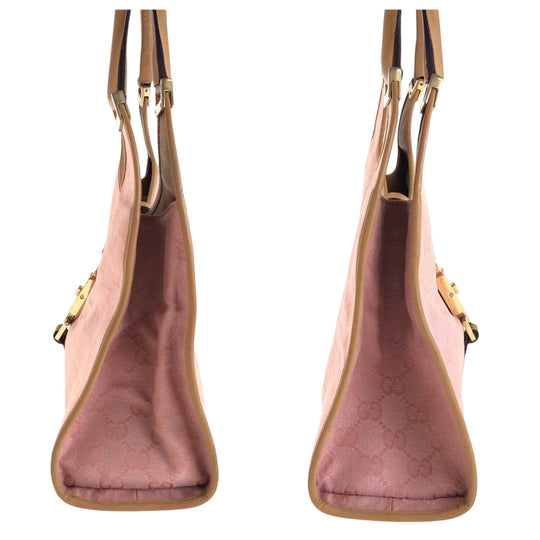 GUCCI Shoulder Bag 002 1067 GG canvas Pink Brown Gold Metal Hobo One Shoulder Bag Jackie Women Used Authentic