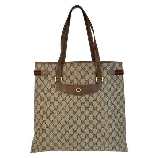 GUCCI Tote Bag 39 02 091 GG Supreme Canvas Beige Brown Gold Metal Tote Bag Shoulder Bag Sherry Line Old Gucci Women Used Authentic