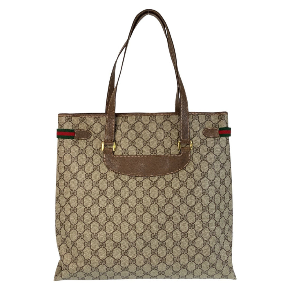 GUCCI Tote Bag 39 02 091 GG Supreme Canvas Beige Brown Gold Metal Tote Bag Shoulder Bag Sherry Line Old Gucci Women Used Authentic