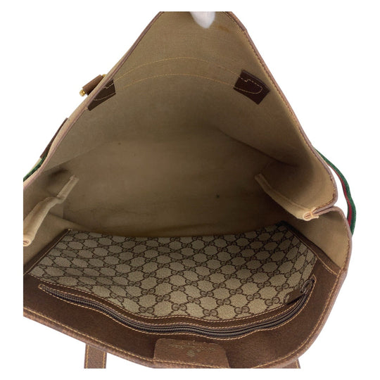 GUCCI Tote Bag 39 02 091 GG Supreme Canvas Beige Brown Gold Metal Tote Bag Shoulder Bag Sherry Line Old Gucci Women Used Authentic