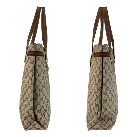 GUCCI Tote Bag 39 02 091 GG Supreme Canvas Beige Brown Gold Metal Tote Bag Shoulder Bag Sherry Line Old Gucci Women Used Authentic