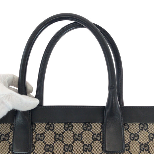GUCCI Tote Bag 002 1119 GG canvas, leather Black GoldMetal Tote Bag handbag Women Used Authentic