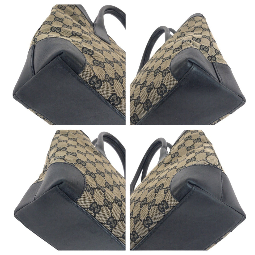 GUCCI Tote Bag 002 1119 GG canvas, leather Black GoldMetal Tote Bag handbag Women Used Authentic