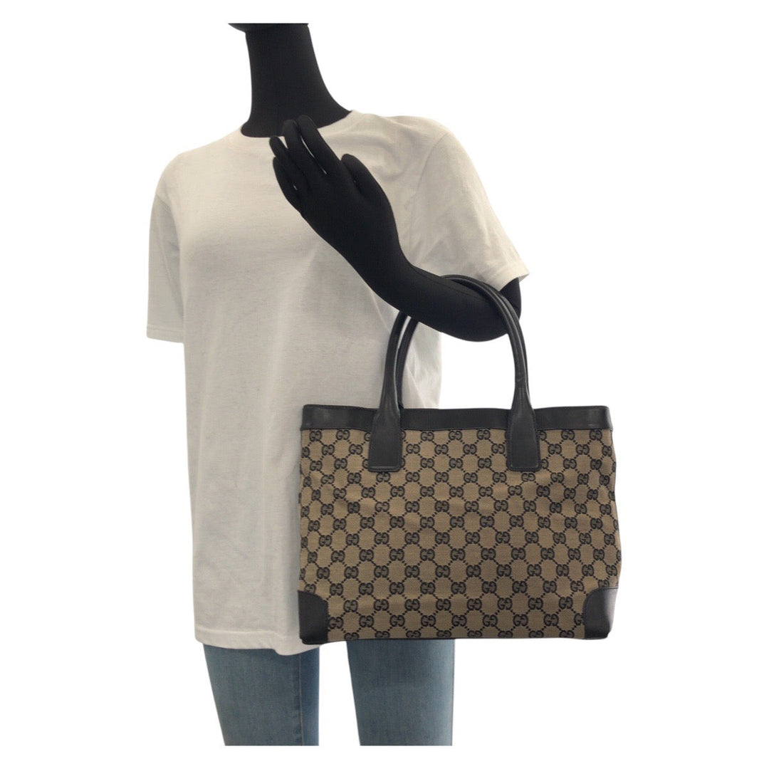 GUCCI Tote Bag 002 1119 GG canvas, leather Black GoldMetal Tote Bag handbag Women Used Authentic