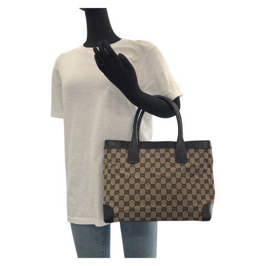 GUCCI Tote Bag 002 1119 GG canvas, leather Black GoldMetal Tote Bag handbag Women Used Authentic