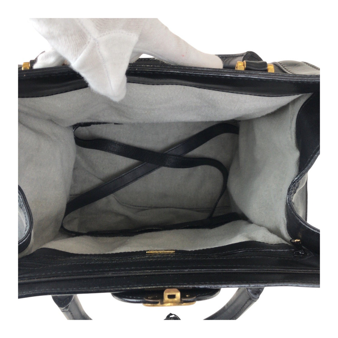GUCCI Handbag 013 087 1754 GG canvas, leather Black GoldMetal handbag doctor's bag Old Gucci Women Used Authentic