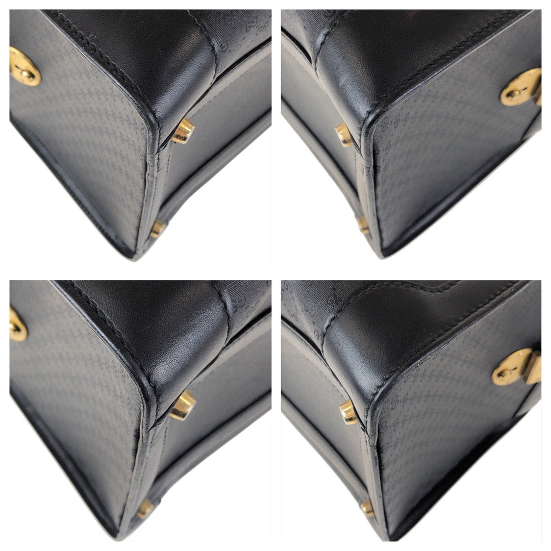 GUCCI Handbag 013 087 1754 GG canvas, leather Black GoldMetal handbag doctor's bag Old Gucci Women Used Authentic