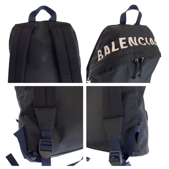 BALENCIAGA Backpack 565798 Nylon Black White SilverMetal Backpack Backpack Wheel mens Used Authentic