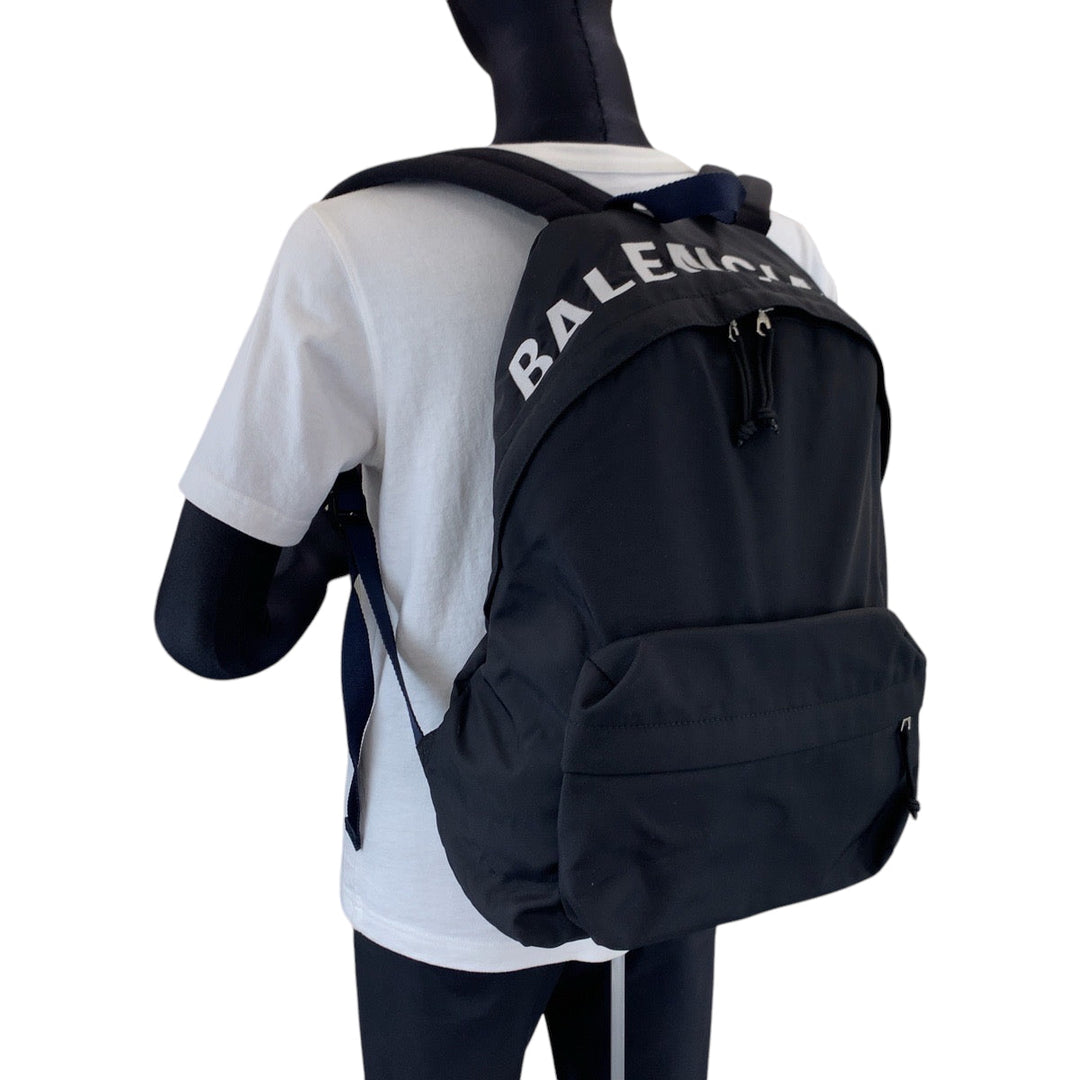BALENCIAGA Backpack 565798 Nylon Black White SilverMetal Backpack Backpack Wheel mens Used Authentic