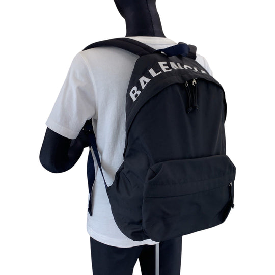 BALENCIAGA Backpack 565798 Nylon Black White SilverMetal Backpack Backpack Wheel mens Used Authentic