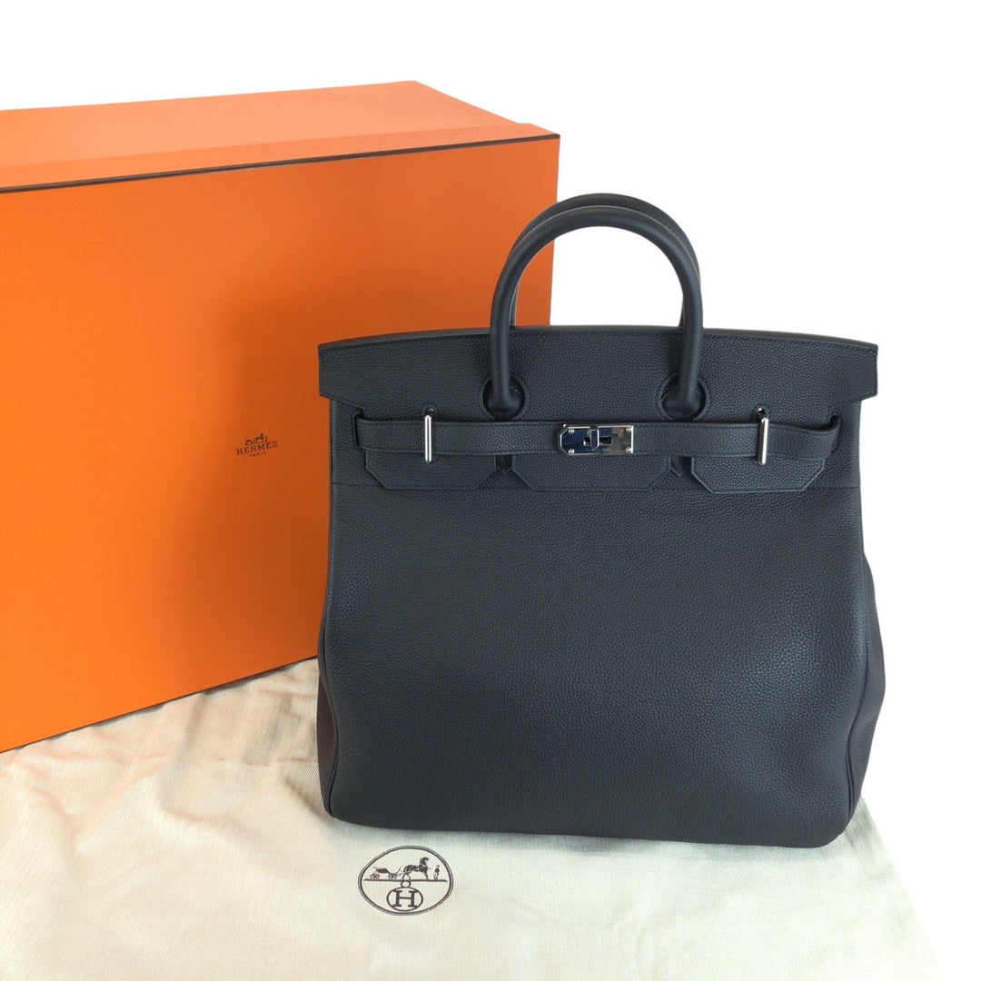 HERMES Handbag Togo black HAUT A COURROIES40