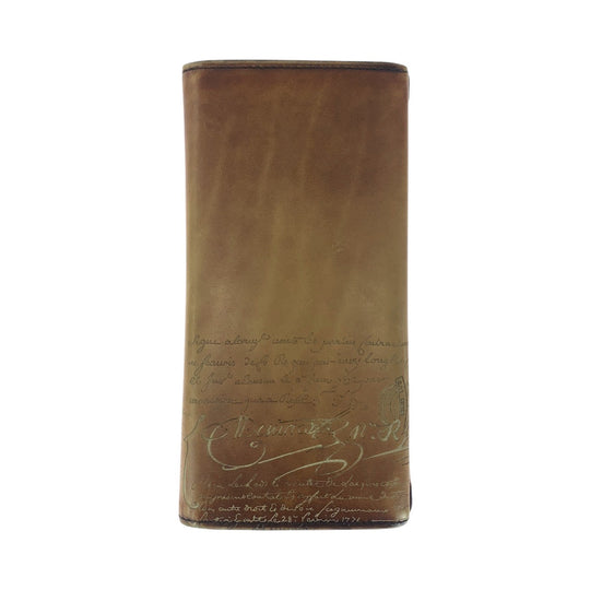 Berluti Long Wallet Purse leather Brown Long Wallet Purse Calligraphy script mens Used Authentic