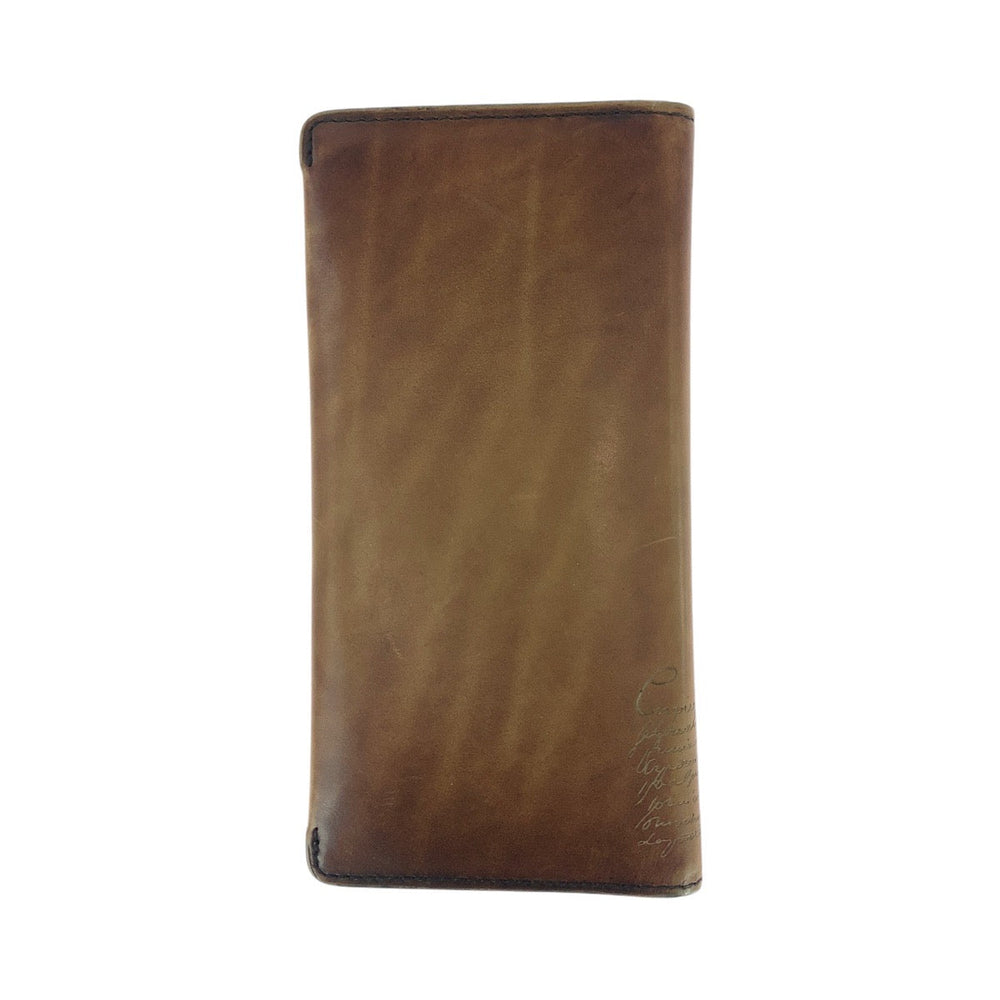 Berluti Long Wallet Purse leather Brown Long Wallet Purse Calligraphy script mens Used Authentic