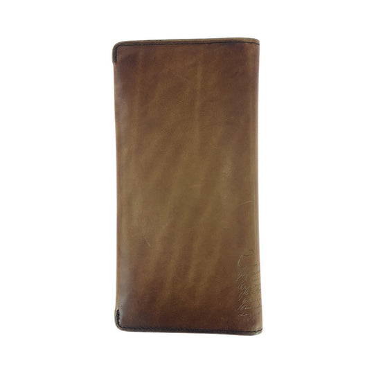 Berluti Long Wallet Purse leather Brown Long Wallet Purse Calligraphy script mens Used Authentic