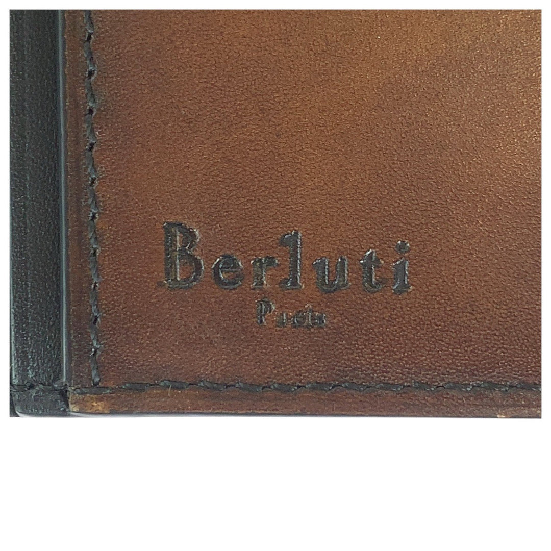 Berluti Long Wallet Purse leather Brown Long Wallet Purse Calligraphy script mens Used Authentic
