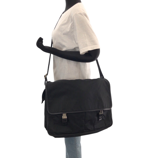 PRADA Shoulder Bag V165 Nylon black Shoulder Bag Messenger bag Test Triangle With logo Women Used Authentic