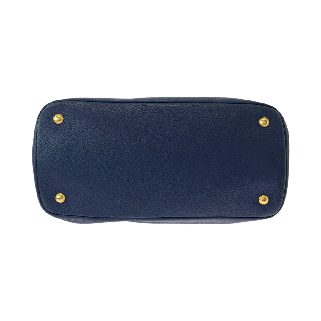 PRADA Tote Bag BN2878 leather Navy Gold Metal Tote Bag Shoulder Bag Handbag 2way Viterodino Women Used Authentic