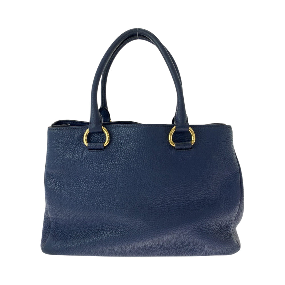 PRADA Tote Bag BN2878 leather Navy Gold Metal Tote Bag Shoulder Bag Handbag 2way Viterodino Women Used Authentic