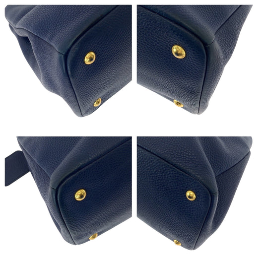 PRADA Tote Bag BN2878 leather Navy Gold Metal Tote Bag Shoulder Bag Handbag 2way Viterodino Women Used Authentic