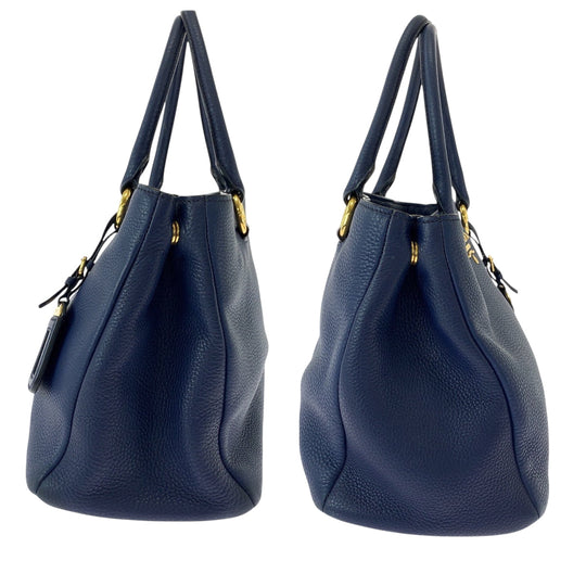 PRADA Tote Bag BN2878 leather Navy Gold Metal Tote Bag Shoulder Bag Handbag 2way Viterodino Women Used Authentic