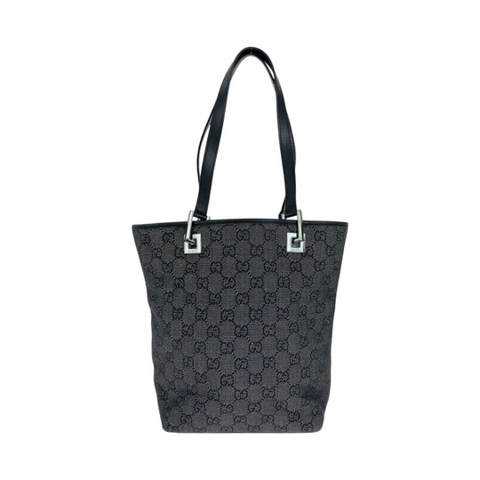 GUCCI Tote Bag 31244 GG canvas Black SilverMetal Tote Bag Shoulder Bag Women Used Authentic