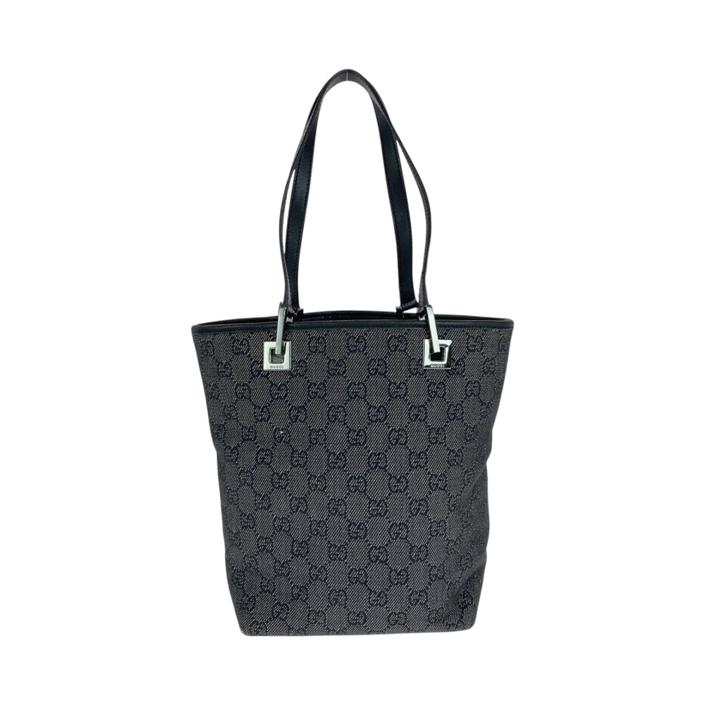 GUCCI Tote Bag 31244 GG canvas Black SilverMetal Tote Bag Shoulder Bag Women Used Authentic