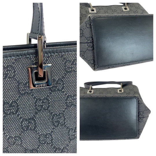 GUCCI Tote Bag 31244 GG canvas Black SilverMetal Tote Bag Shoulder Bag Women Used Authentic