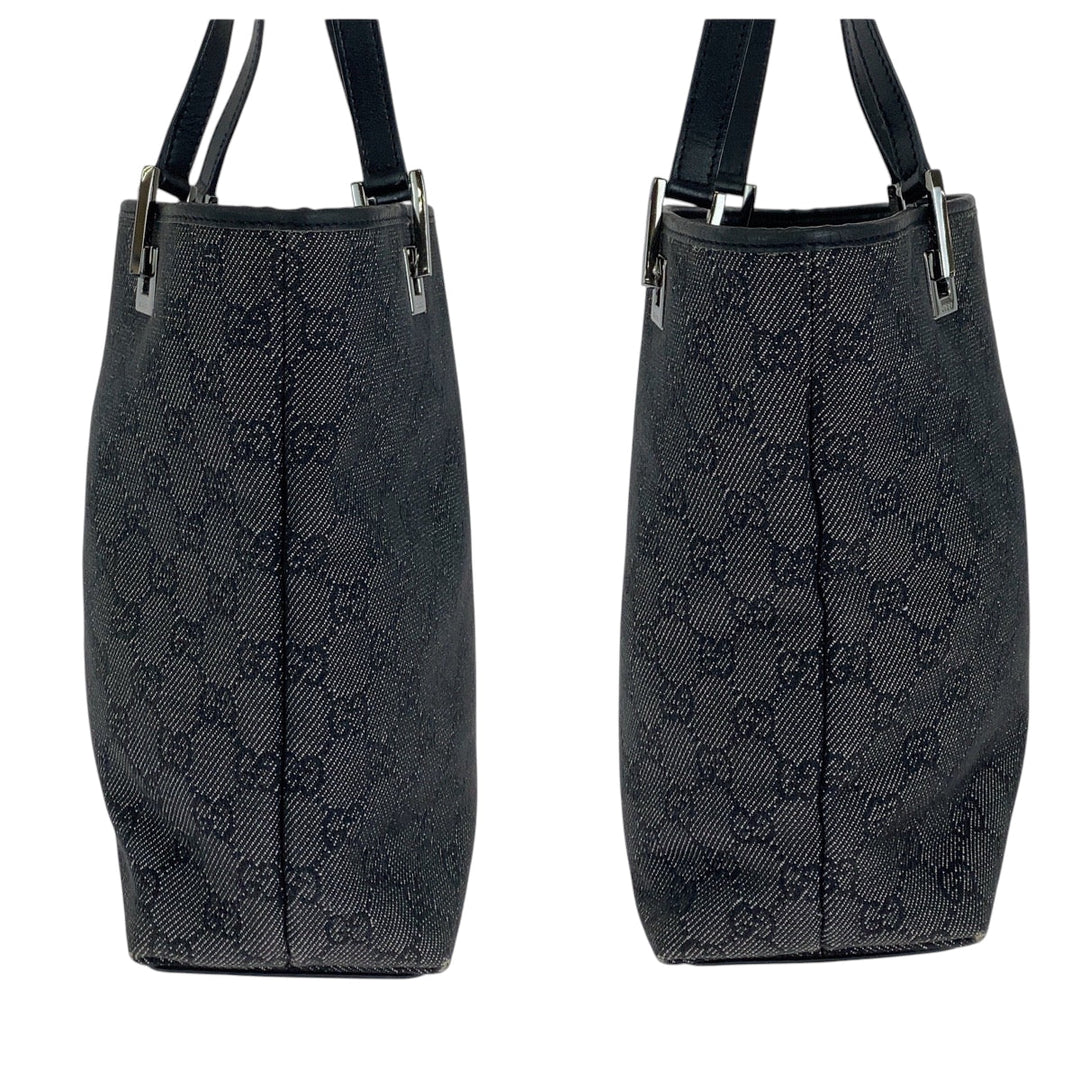 GUCCI Tote Bag 31244 GG canvas Black SilverMetal Tote Bag Shoulder Bag Women Used Authentic