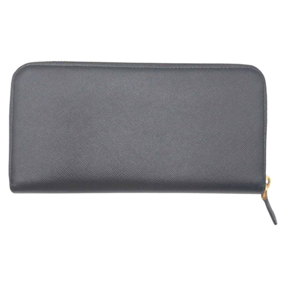 PRADA Long Wallet Purse leather Black gold Long Wallet Purse Zip Around Safiano Women Used Authentic