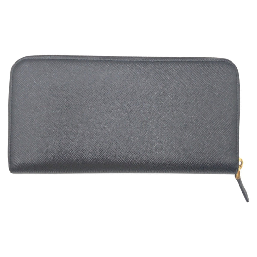 PRADA Long Wallet Purse leather Black gold Long Wallet Purse Zip Around Safiano Women Used Authentic