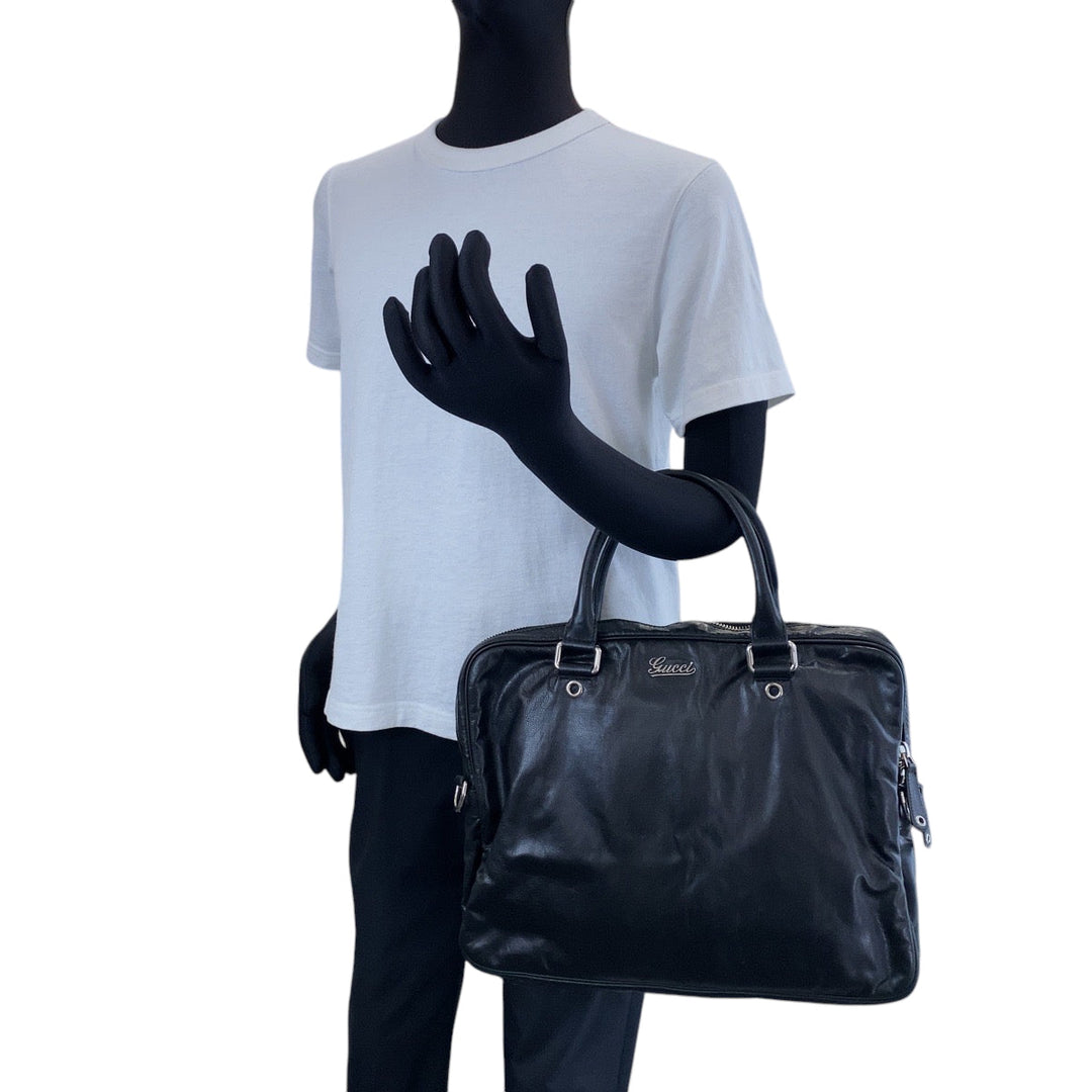 GUCCI Business bag 211113 leather Black SilverMetal Business bag handbag mens Used Authentic
