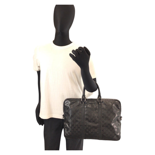GUCCI Business bag 201480 PVC, Leather Black black Business bag briefcase GG implementation mens Used Authentic