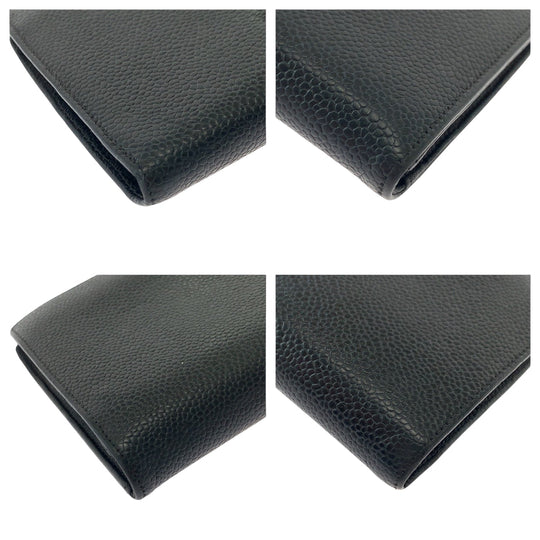 CHANEL Long Wallet Purse Caviar skin Black GoldMetal Long Wallet Purse COCO Mark Women Used Authentic