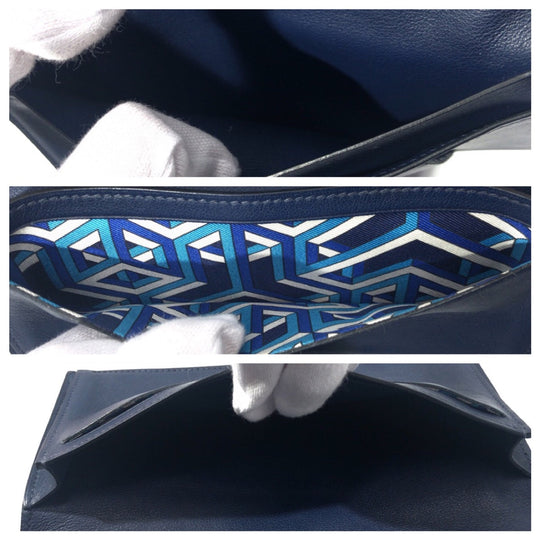 HERMES Long Wallet Purse Vaux Swift Navy Blue Indigo Long Wallet Purse Citizen twill long mens Used Authentic