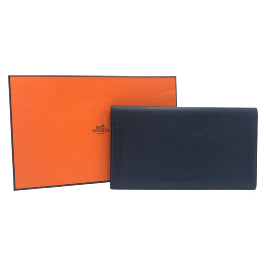 HERMES Long Wallet Purse Vaux Swift Navy Blue Indigo Long Wallet Purse Citizen twill long mens Used Authentic