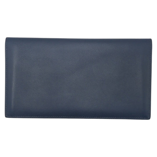HERMES Long Wallet Purse Vaux Swift Navy Blue Indigo Long Wallet Purse Citizen twill long mens Used Authentic