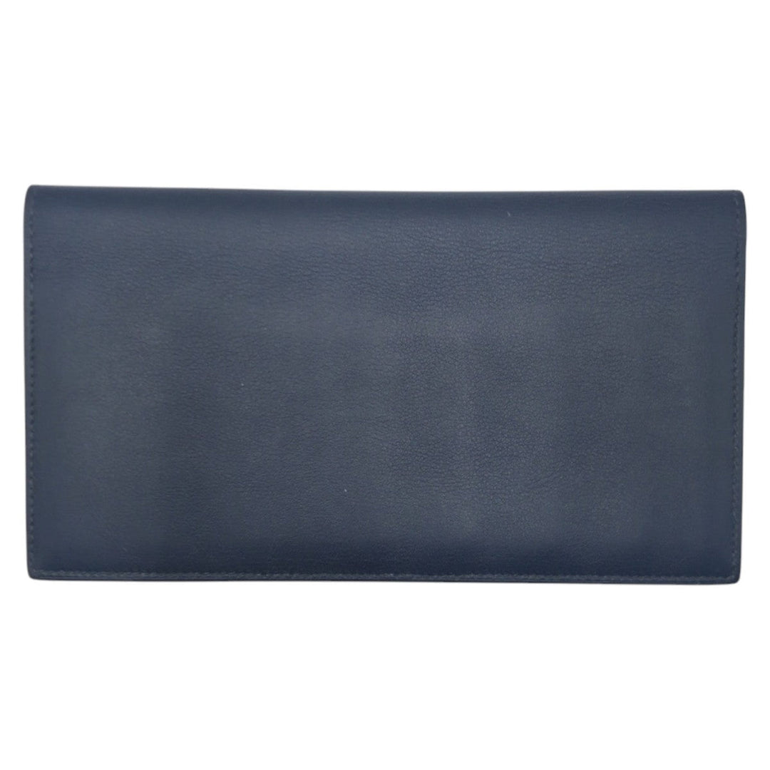 HERMES Long Wallet Purse Vaux Swift Navy Blue Indigo Long Wallet Purse Citizen twill long mens Used Authentic