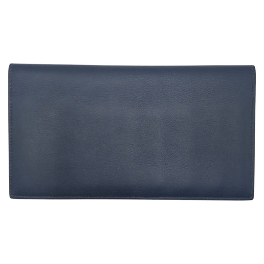 HERMES Long Wallet Purse Vaux Swift Navy Blue Indigo Long Wallet Purse Citizen twill long mens Used Authentic